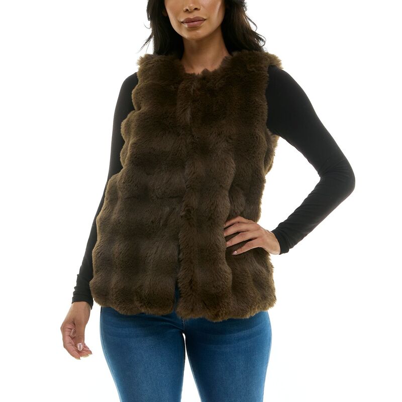 【送料無料】 ニナレオナルド レディース ジャケット・ブルゾン アウター Women's Nina Leonard Collared Faux Fur Vest Mocha