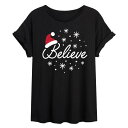 【送料無料】 ライセンス キャラクター レディース Tシャツ トップス Juniors' Believe With Santa Hat Oversized Tee Black