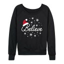 【送料無料】 ライセンス キャラクター レディース Tシャツ トップス Women's Believe With Santa Hat Lightweight French Terry Sweatshirt Black