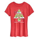 【送料無料】 ライセンス キャラクター レディース Tシャツ トップス Women's Peanuts Christmas Tree Stamps Graphic Tee Heather Red