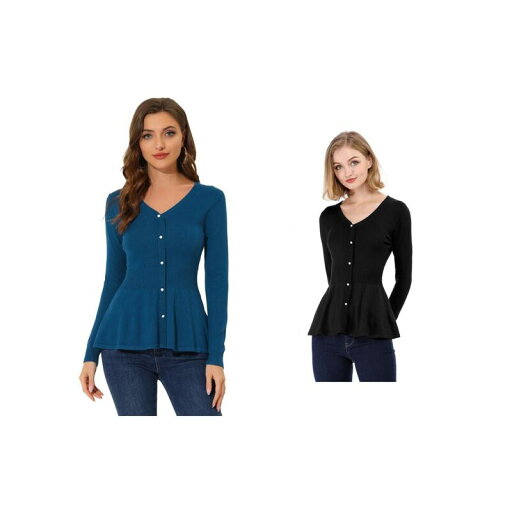 【送料無料】 アレグラ ケー レディース ニット・セーター アウター 2 Packs Women's V Neck Long Sleeve Ribbed Pullover Knitted Peplum Tops Black Denim Blue 【送料無料】 アレグラ ケー レディース ニット・セーター アウター 2 Packs Women's V Neck Long Sleeve Ribbed Pullover Knitted Peplum Tops Black Denim Blue