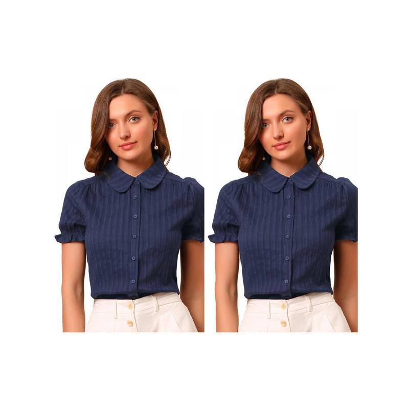 ReVida ŷԾŹ㤨֥쥰  ǥ ȥåץ  åȥ  ֥饦 ALLEGRA K 2 Packs Women's Cotton Frilled Top Turndown Collar Solid Blouses 2 Packs Blue ֥롼פβǤʤ19,980ߤˤʤޤ