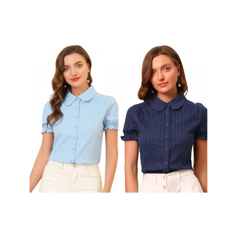 ReVida ŷԾŹ㤨֥쥰  ǥ ȥåץ  åȥ  ֥饦 ALLEGRA K 2 Packs Women's Cotton Frilled Top Turndown Collar Solid Blouses Blue Light Blue ֥롼פβǤʤ19,980ߤˤʤޤ