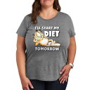 【送料無料】 ライセンス キャラクター レディース Tシャツ トップス Plus Garfield Diet Tomorrow Graphic Tee Heather Gray