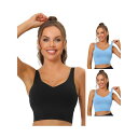 【送料無料】 アレグラ ケー レディース ブラジャー アンダーウェア 3 Packs Women's Workout Fitness Longline Wireless Padded Yoga Sports Bra With Medium Support Light Blue Black