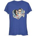 【送料無料】 ライセンス キャラクター レディース Tシャツ トップス Juniors' Bob's Burgers Bob & Linda Belcher Heart Shape Tattoo Fitted Graphic Tee Royal(4)