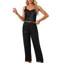 【送料無料】 cheibear レディース ナイトウェア アンダーウェア Womens Satin Pajama Set Lace Trim 2 Piece P...