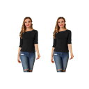 【送料無料】 アレグラ ケー レディース シャツ トップス 2 Packs Women's Elbow Sleeves Boat Neck Slim Fit Classic Tees 2 Packs Black(4)