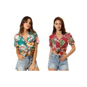 【送料無料】 アレグラ ケー レディース シャツ トップス 2 Packs Women's Hawaiian Beach Floral Leaves Button Down Shirts White Red(4)