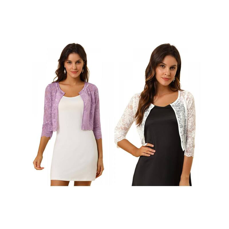 【送料無料】 アレグラ ケー レディース シャツ トップス 2 Packs Women's Elegant Sheer Floral Lace Shrug Top Cropped Bolero Cardigans White Purple