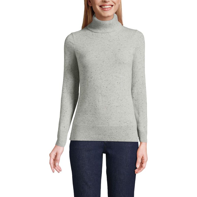 【送料無料】 ランズエンド レディース ニット・セーター アウター Women's Lands' End Turtleneck Cashmere Sweater Gray Black Donegal