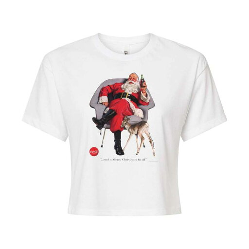 【送料無料】 ライセンス キャラクター レディース Tシャツ トップス Juniors' Coca-Cola Santa With Deer Cropped Tee White 【送料無料】 ライセンス キャラクター レディース Tシャツ トップス Juniors' Coca-Cola Santa With Deer Cropped Tee White