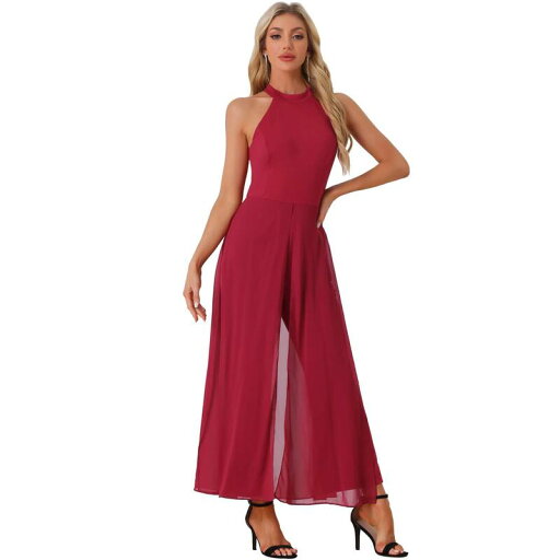 【送料無料】 アレグラ ケー レディース ワンピース トップス Jumpsuit For Women Sleeveless Halter Neck Belted Elegant Wedding Cocktail Dressy Jumpsuits Burgundy 【送料無料】 アレグラ ケー レディース ワンピース トップス Jumpsuit For Women Sleeveless Halter Neck Belted Elegant Wedding Cocktail Dressy Jumpsuits Burgundy