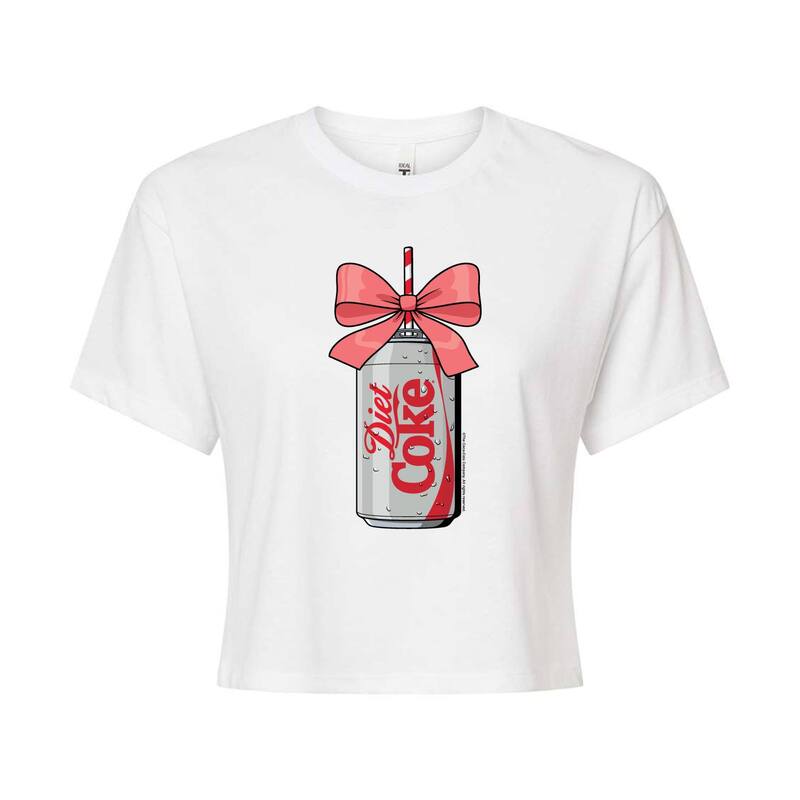 【送料無料】 ライセンス キャラクター レディース Tシャツ トップス Juniors' Diet Coke Can Bow Cropped Tee White