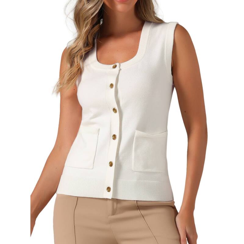 アレグラ ケー レディース トップス Tシャツ ボタンダウン リブ ベスト セーター ノースリーブ コート ダウン ALLEGRA K Sweater Vest...