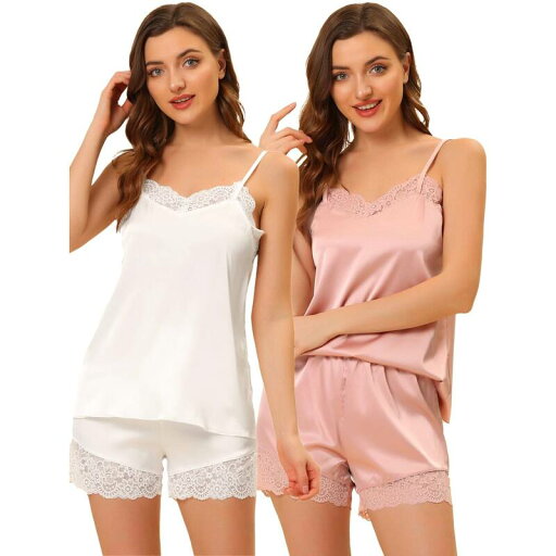【送料無料】 アレグラ ケー レディース ナイトウェア アンダーウェア Women's Satin Lingerie Lace Trim Cami Tops And Shorts Sleepwear Pajamas Sets White Pink 【送料無料】 アレグラ ケー レディース ナイトウェア アンダーウェア Women's Satin Lingerie Lace Trim Cami Tops And Shorts Sleepwear Pajamas Sets White Pink
