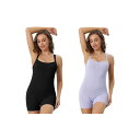 【送料無料】 アレグラ ケー レディース シャツ トップス 2 Packs Women's Square Neck Tummy Control Bodysuits Bodycon Rompers Tank Top Shorts Jumpsuit Black Light Purple