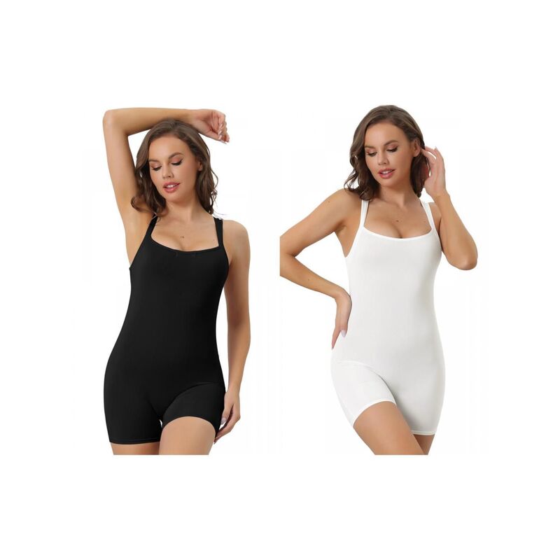 【送料無料】 アレグラ ケー レディース シャツ トップス 2 Packs Women's Square Neck Tummy Control Bodysuits Bodycon Rompers Tank Top Shorts Jumpsuit Black White