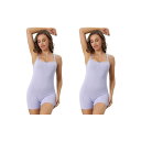 【送料無料】 アレグラ ケー レディース シャツ トップス 2 Packs Women's Square Neck Tummy Control Bodysuits Bodycon Rompers Tank Top Shorts Jumpsuit Light Purple