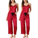 【送料無料】 cheibear レディース ナイトウェア アンダーウェア Women's Summer Suspenders Ice Silk Pajamas Home Clothes Three Piece Set Red(4)