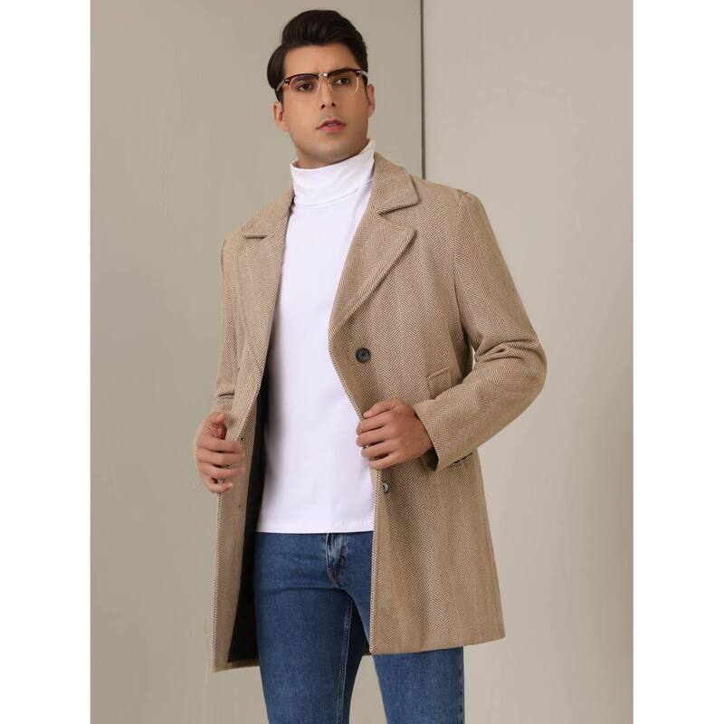 【送料無料】 Lars Amadeus メンズ ジャケット・ブルゾン アウター Double Breasted Trench Coats For Men's Herringbone Printed Notched Collar Winter Overcoats Gray