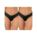 【送料無料】 アレグラ ケー レディース パンツ アンダーウェア 2 Packs Women's No-show Hipster Unlined Cheeky Underwear V-shape Waist Stretch Bikini Black(4)