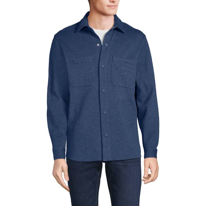 【送料無料】 ランズエンド メンズ Tシャツ トップス Men's Lands' End Long Sleeve Knit Overshirt Navy Birdseye