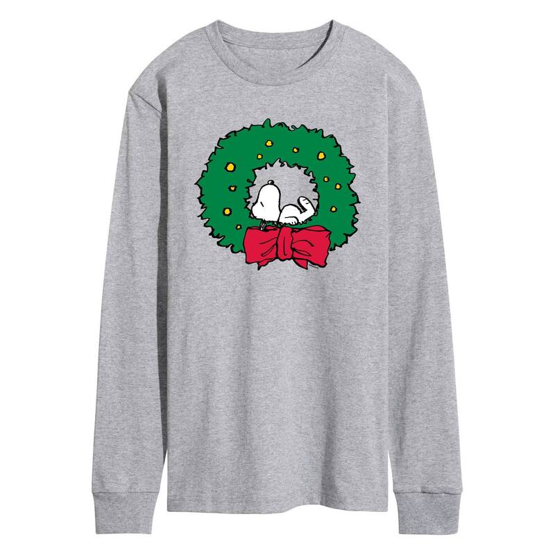 【送料無料】 ライセンス キャラクター メンズ Tシャツ トップス Men's Peanuts Snoopy Wreath Long Sleeve Graphic Tee Heather Gray