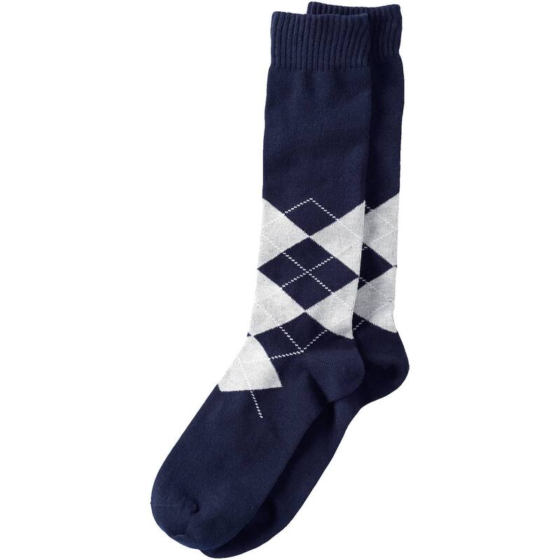 ランズエンド メンズ アンダーウェア 靴下 Men's Lands' End Novelty Crew Socks Navy Gray Argyle グレー