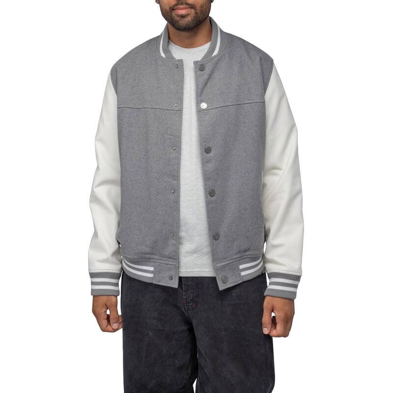 【送料無料】 エックスレイ メンズ ジャケット・ブルゾン アウター Men's Xray Wool Blend Varsity Bomber Jacket with Faux Leather Sleeves Black Black