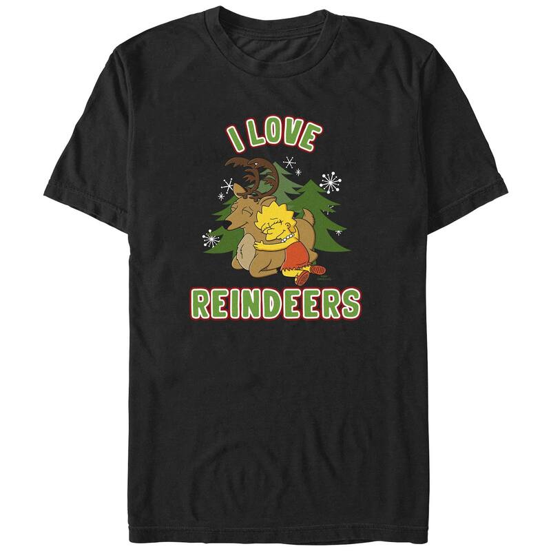 【送料無料】 ライセンス キャラクター メンズ Tシャツ トップス Big & Tall The Simpsons Lisa I Love Reindeers Graphic Tee Black