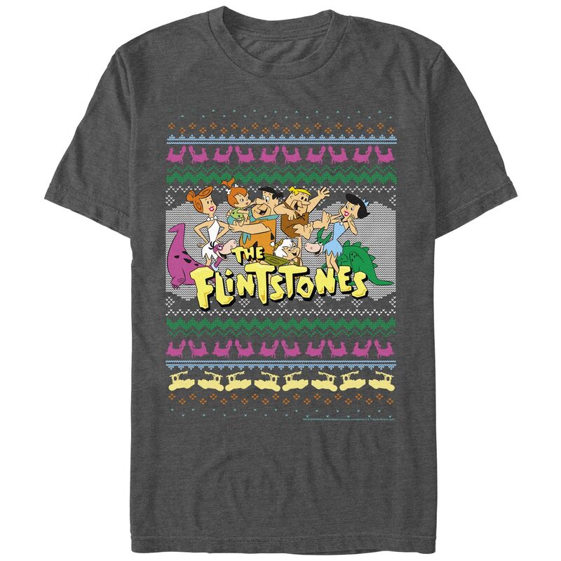 楽天ReVida 楽天市場店【送料無料】 ライセンス キャラクター メンズ Tシャツ トップス Men's The Flintstones Christmas Sweater Graphic Tee Charcoal Heather