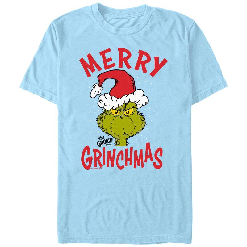 楽天ReVida 楽天市場店【送料無料】 ライセンス キャラクター メンズ Tシャツ トップス Big & Tall Dr. Seuss The Grinch Merry Christmas Graphic Tee Light Blue