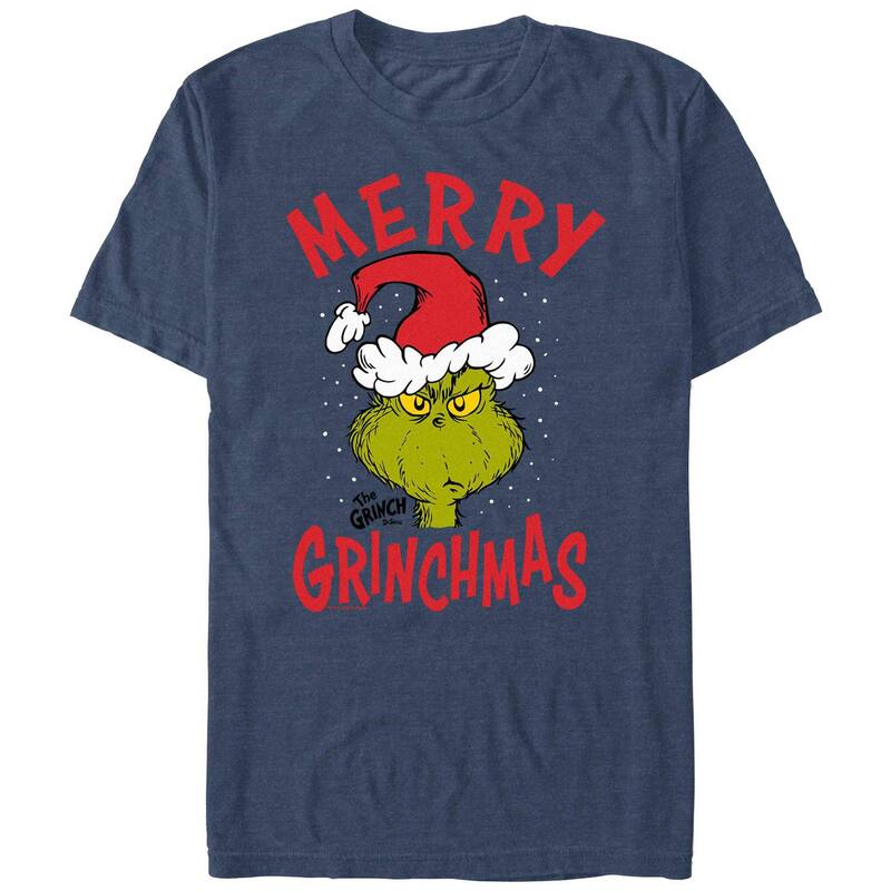 楽天ReVida 楽天市場店【送料無料】 ライセンス キャラクター メンズ Tシャツ トップス Big & Tall Dr. Seuss The Grinch Merry Christmas Graphic Tee Navy Heather