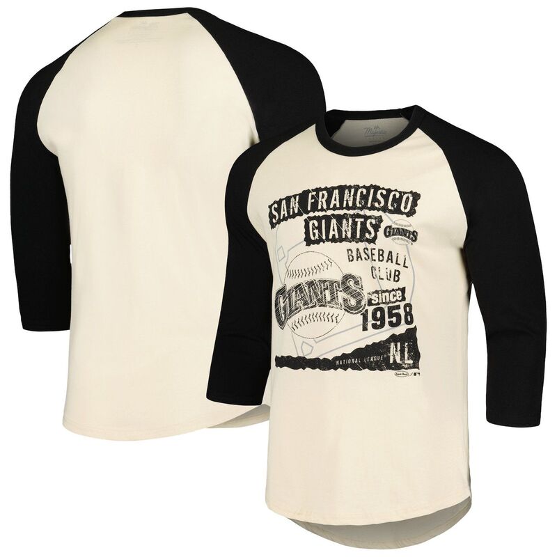 【送料無料】 マジェスティック メンズ Tシャツ トップス Men's Majestic Threads Cream/Black San Francisco Giants Raglan 3/4-Sleeve T-Shirt Gnt Beige