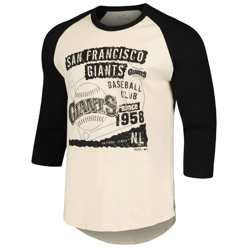 【送料無料】 マジェスティック メンズ Tシャツ トップス Men's Majestic Threads Cream/Black San Francisco Giants Raglan 3/4-Sleeve T-Shirt Gnt Beige