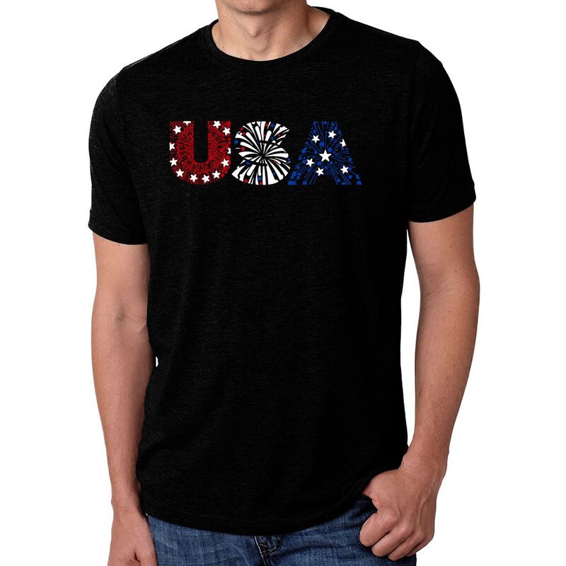 【送料無料】 エルエーポップアート メンズ Tシャツ トップス Usa Fireworks - Men's Premium Blend Word Art T-shirt Black