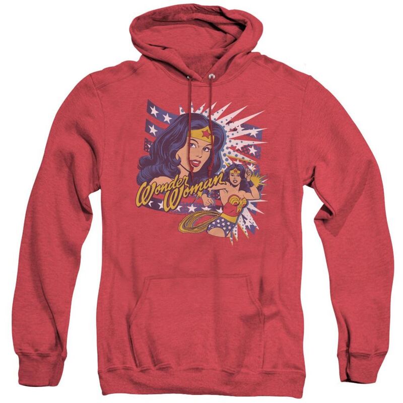 【送料無料】 ライセンス キャラクター メンズ ニット・セーター アウター Dco Pop Art Wonder Woman Adult Heather Hoodie Red