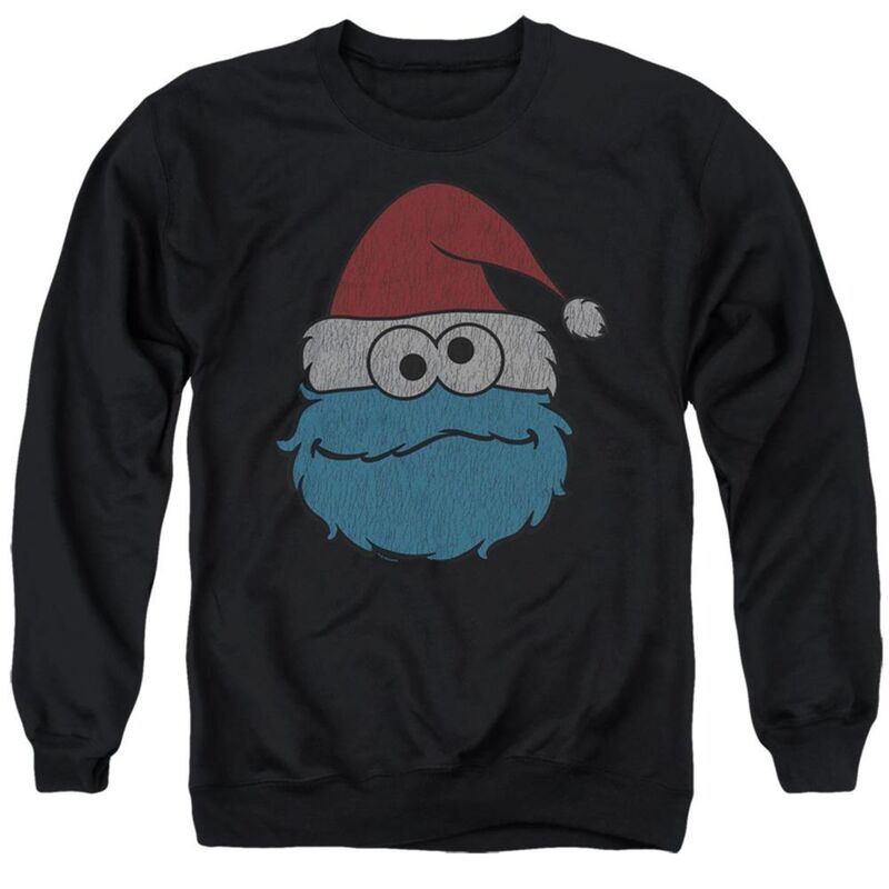 楽天ReVida 楽天市場店【送料無料】 ライセンス キャラクター メンズ ニット・セーター アウター Sesame Street Cookie Monster Christmas Adult Crewneck Sweatshirt Black