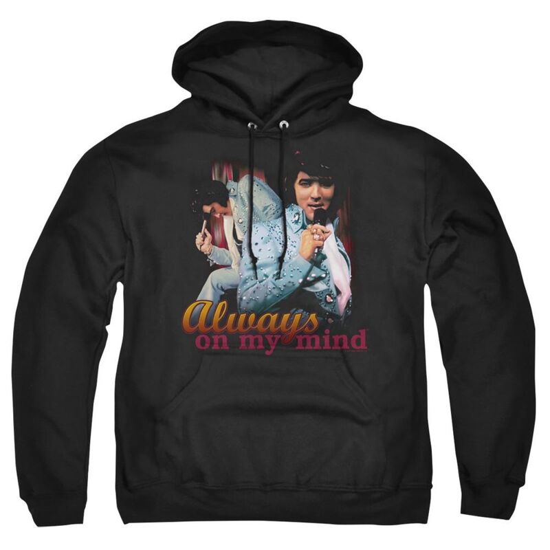 アニメキャラクター メンズ アウター ニット・セーター パーカー Licensed Character Elvis Presley Always On My Mind Adult Pull Over Hoodie Black ブラック