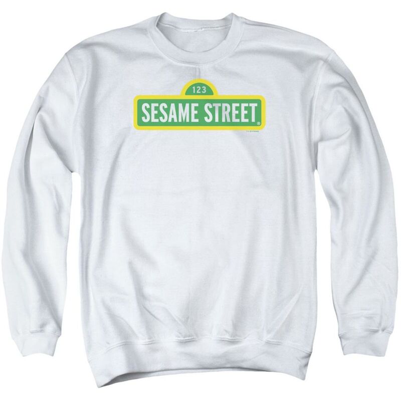 【送料無料】 ライセンス キャラクター メンズ ニット・セーター アウター Sesame Street Logo Adult Crewneck Sweatshirt White