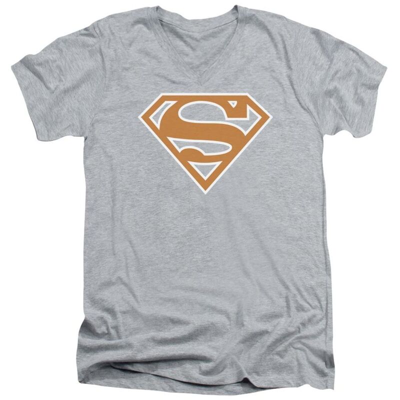 【送料無料】 ライセンス キャラクター メンズ Tシャツ トップス Superman Burnt Orange & White Shield Short Sleeve Adult V Neck T-shirt Athletic Heather