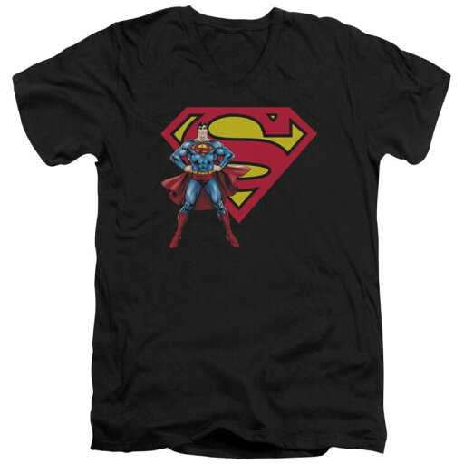 【送料無料】 ライセンス キャラクター メンズ Tシャツ トップス Superman Superman & Logo Short Sleeve Adult V Neck T-shirt Black 【送料無料】 ライセンス キャラクター メンズ Tシャツ トップス Superman Superman & Logo Short Sleeve Adult V Neck T-shirt Black
