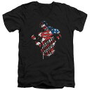 【送料無料】 ライセンス キャラクター メンズ Tシャツ トップス Superman The American Way Short Sleeve Adult V Neck T-shirt Black|詳細画像