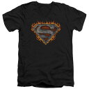【送料無料】 ライセンス キャラクター メンズ Tシャツ トップス Superman Iron Fire Shield Short Sleeve Adult V Neck T-shirt Black(4)