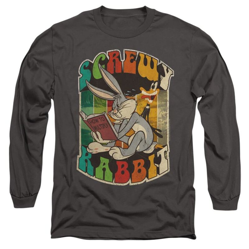【送料無料】 ライセンス キャラクター メンズ Tシャツ トップス Looney Tunes Screwy Rabbit Long Sleeve Adult T-shirt Charcoal