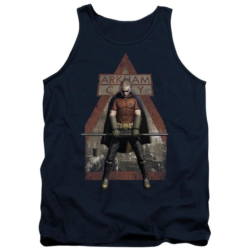 【送料無料】 ライセンス キャラクター メンズ Tシャツ トップス Batman Arkham City Arkham Robin Adult Tank Top Navy