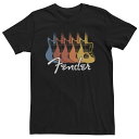 【送料無料】 ライセンス キャラクター メンズ Tシャツ トップス Big & Tall Fender Logo Retro Multicolor Guitars Graphic Tee Black(4)