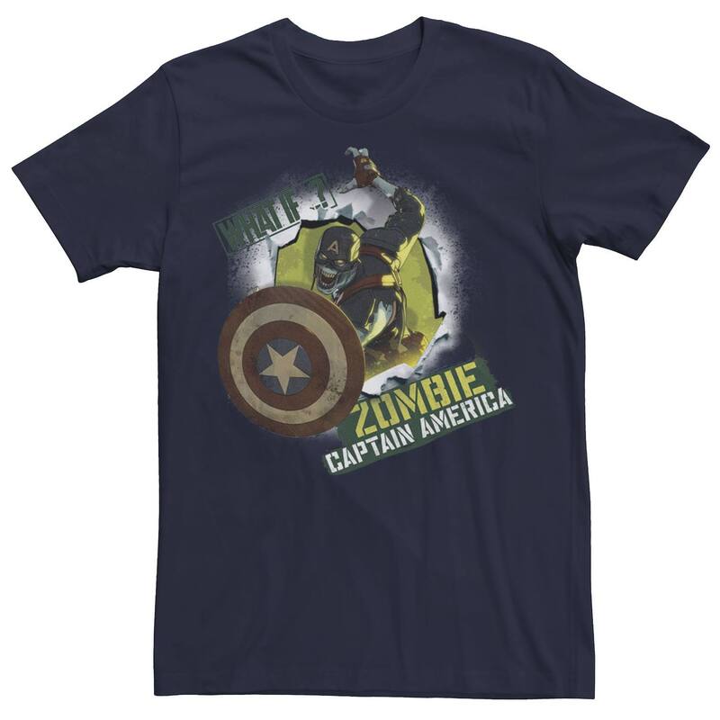 【送料無料】 ライセンス キャラクター メンズ Tシャツ トップス Men's Marvel What If Captain Zombie Poster Tee Navy