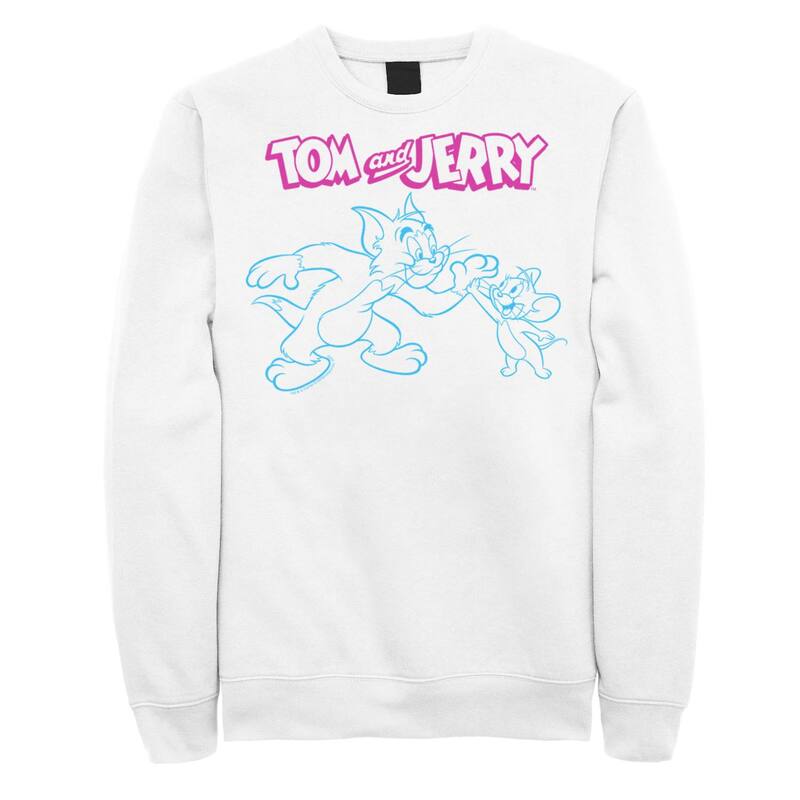 【送料無料】 ライセンス キャラクター メンズ Tシャツ トップス Mens Tom And Jerry High Five Line Art Sweatshirt White